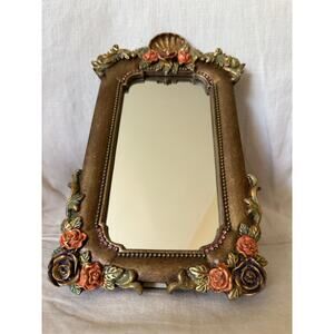 Vintage Mirror By Michal Negrin ? Flowers Unique sea shell crystal desk top 10x6
